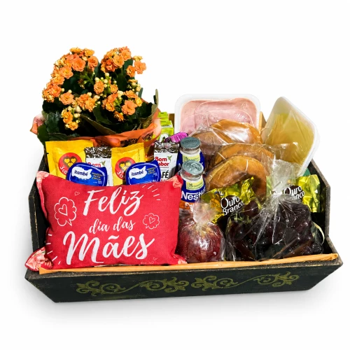 Cesta Café na Bandeja com Flores para Mãe